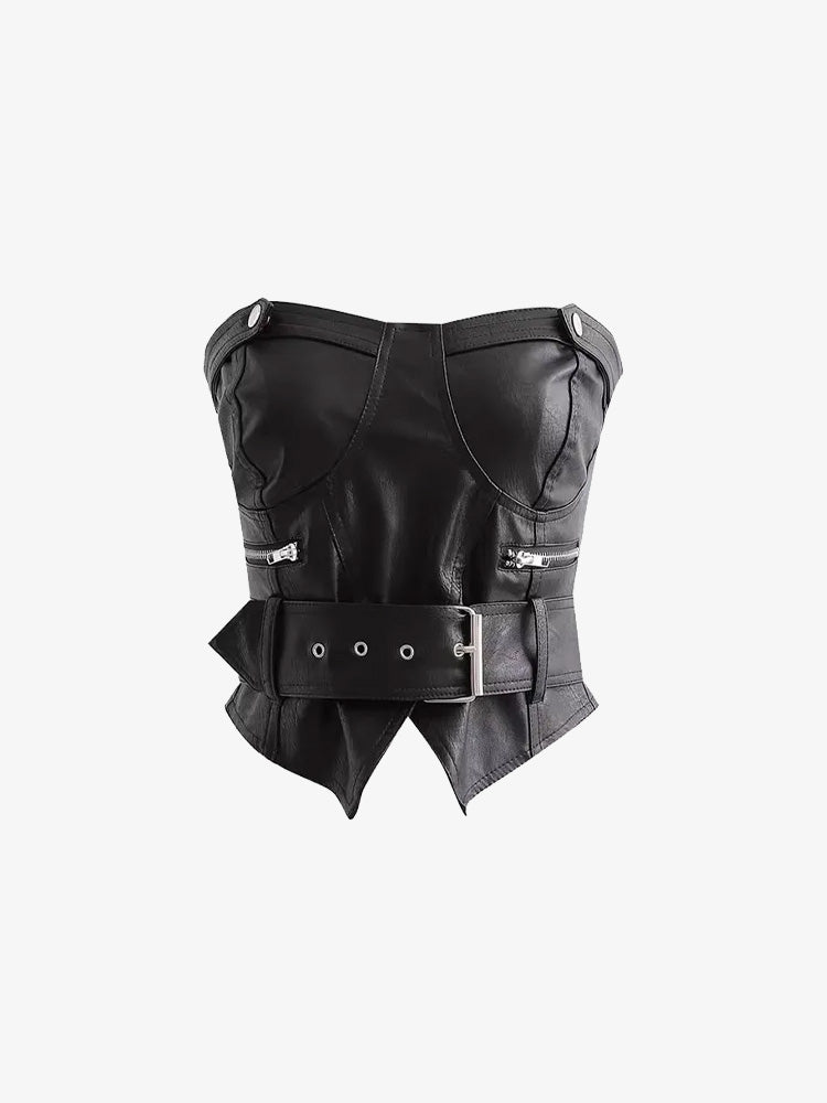 Y2K Leather Halter Top