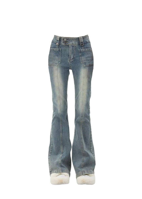Britney Low Rise Ripped Flared Jeans - Light Blue Wash