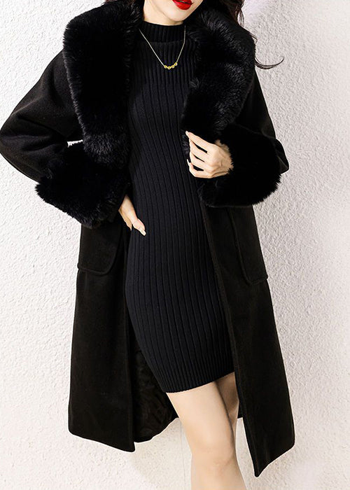 Black Fur Trim Coat 2000s Y2K