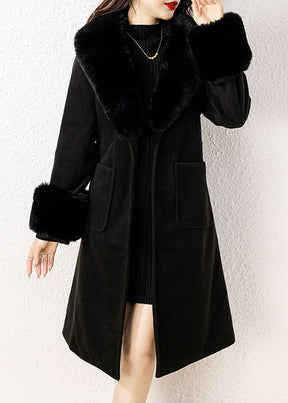 Black Fur Trim Coat Y2K 2000s