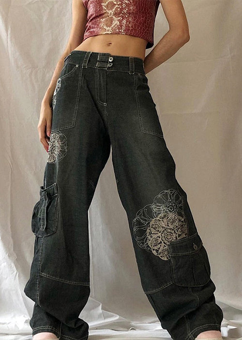 Gaecuw Cargo Pants Y2k Women Jeans Regular Fit Long Pants Button
