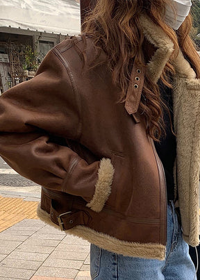 Y2K Fur Lined Coat Brown